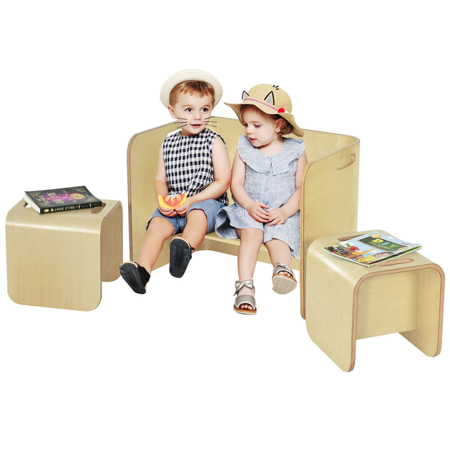 3 Piece Kids Wooden Table and Chair Set Children Multipurpose Homeschool Furniture Image 1