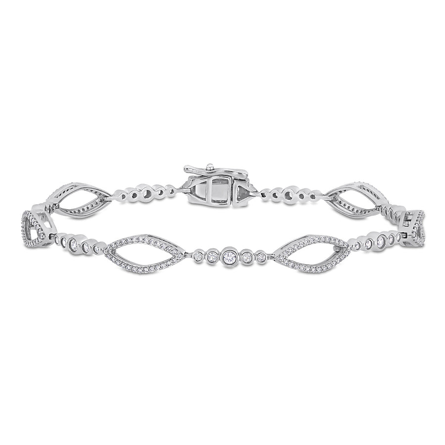3/5 Carat (ctw) Diamond and 3/4 Carat (ctw) White Sapphire Link Bracelet in 10K White Gold (7 Inches) Image 1
