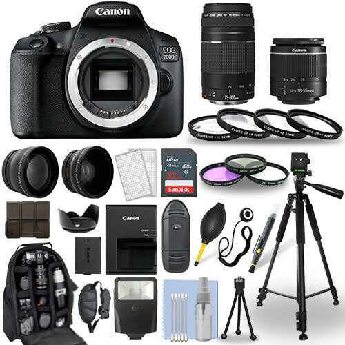 Canon EOS 2000D / Rebel T7 DSLR Camera + 18-55mm + 75-300mm + 30 Piece Bundle Image 1
