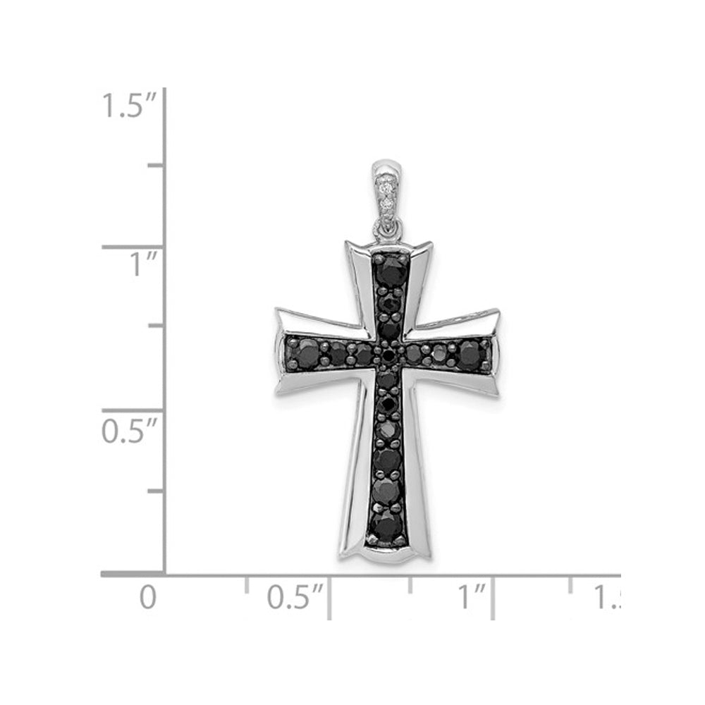 5/8 Carat (ctw) Black and White Diamond Cross Pendant Necklace in 14K White Gold with Chain Image 2