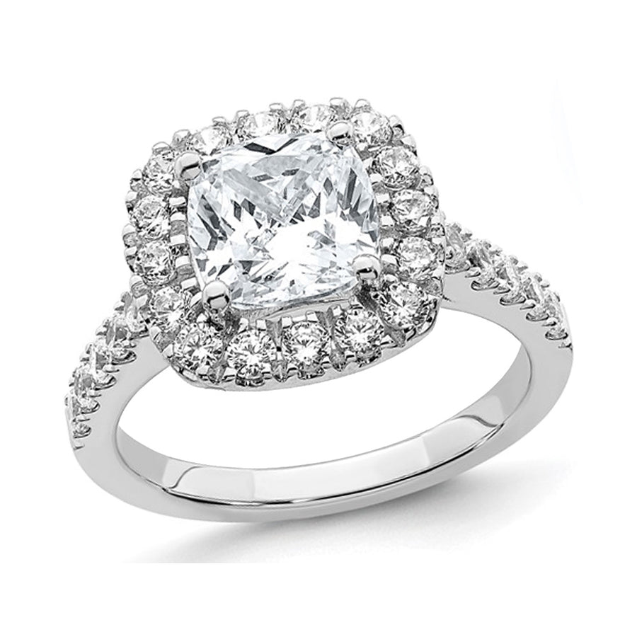 2.60 Carat (ctw) Cushion-Cut Synthetic Moissanite Halo Engagement Ring in 14K White Gold Image 1