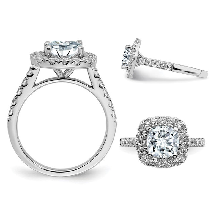 2.60 Carat (ctw) Cushion-Cut Synthetic Moissanite Halo Engagement Ring in 14K White Gold Image 4