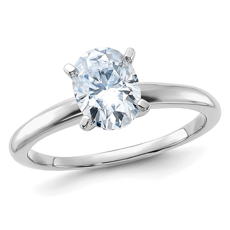 1 1/3 Carat (ctw Color-D-E-F) Synthetic Oval Moissanite Solitaire Engagement Ring in 14K White Gold Image 1