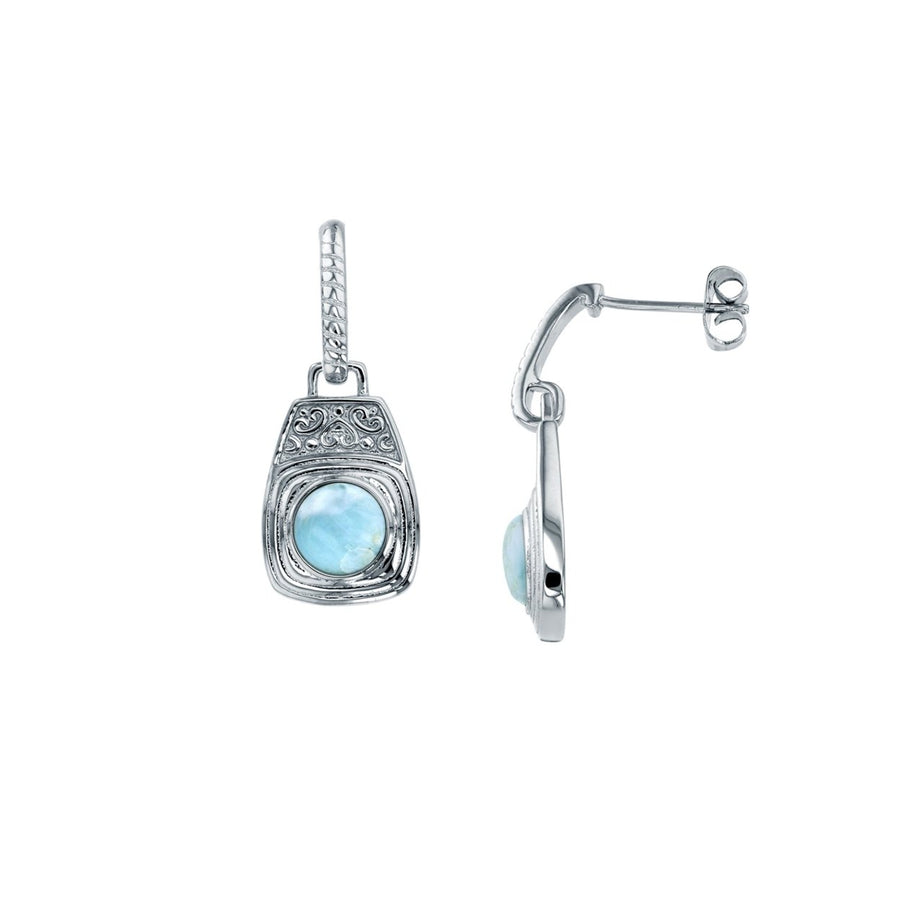 Sterling Silve Round Natural Larimar Dangle Earrings Image 1