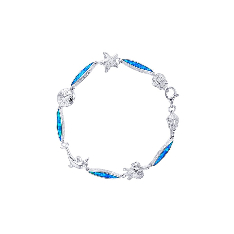 Sterling Silver Created Blue Opal Sealife Link Bracelet Image 1