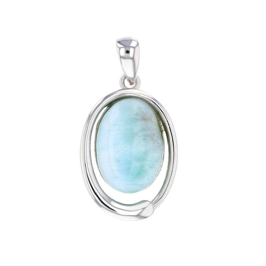 Sterling Silver Natural Larimar In Open Oval Pendant Image 1