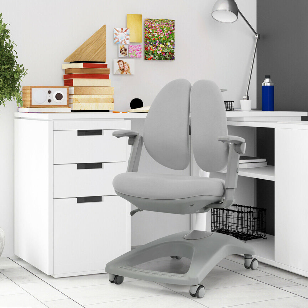 Kids Desk Study Chair Adjustable Height Depth w/ Sit-Brake Casters Image 2