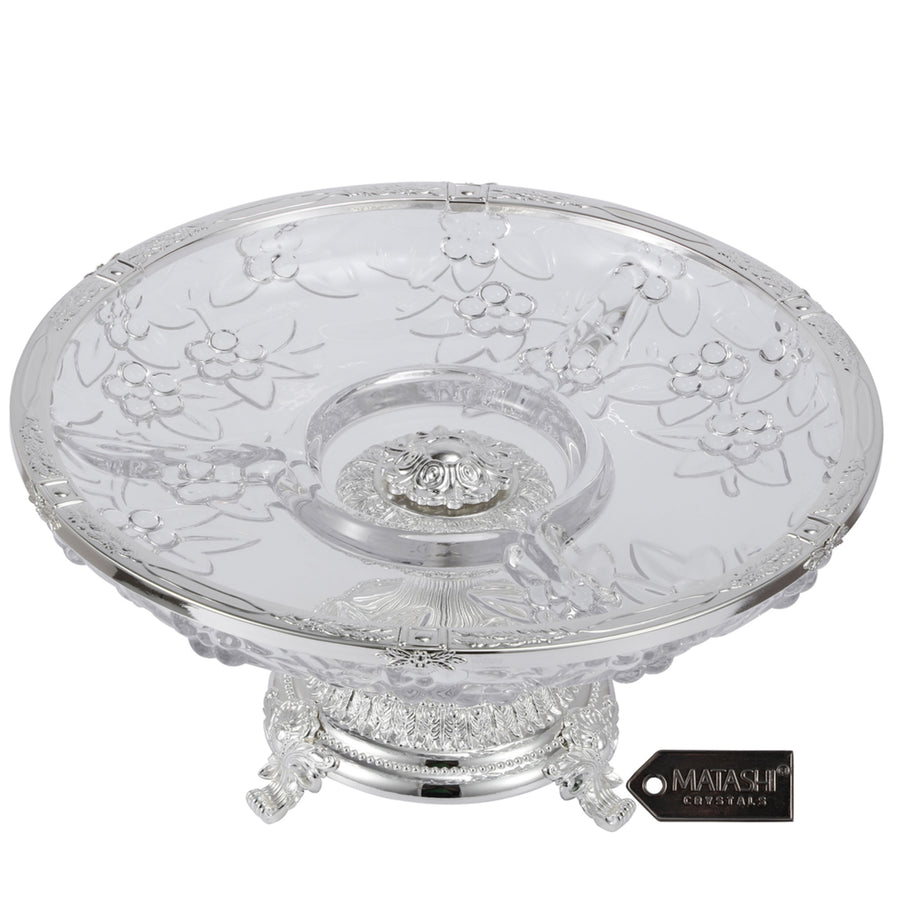 Matashi 3 Sectional Compote Centerpiece Decorative Bowl Round Serving Platter w Silver Plated Pedestal Base Tabletop for Image 1