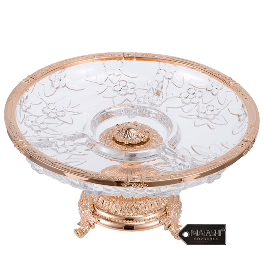 Matashi 3 Sectional Compote Centerpiece Decorative Bowl Round Serving Platter w Rose Gold Plated Pedestal Base for Image 1