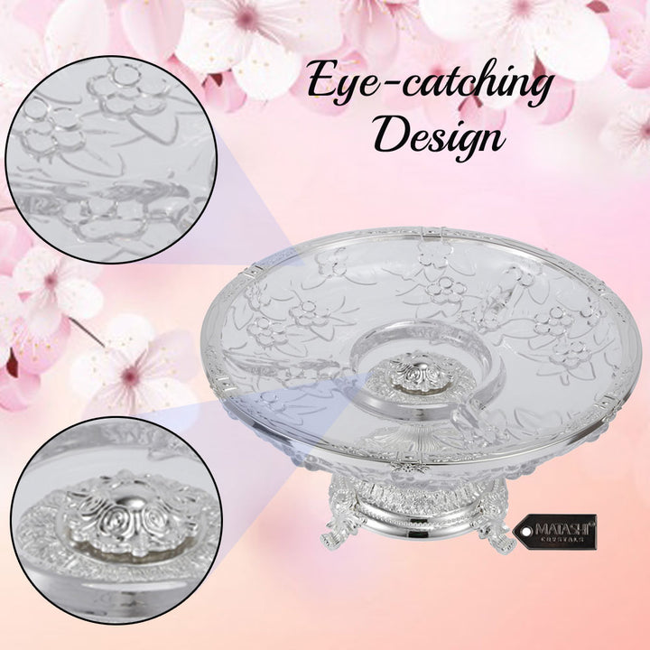 Matashi 3 Sectional Compote Centerpiece Decorative Bowl Round Serving Platter w Silver Plated Pedestal Base Tabletop for Image 4