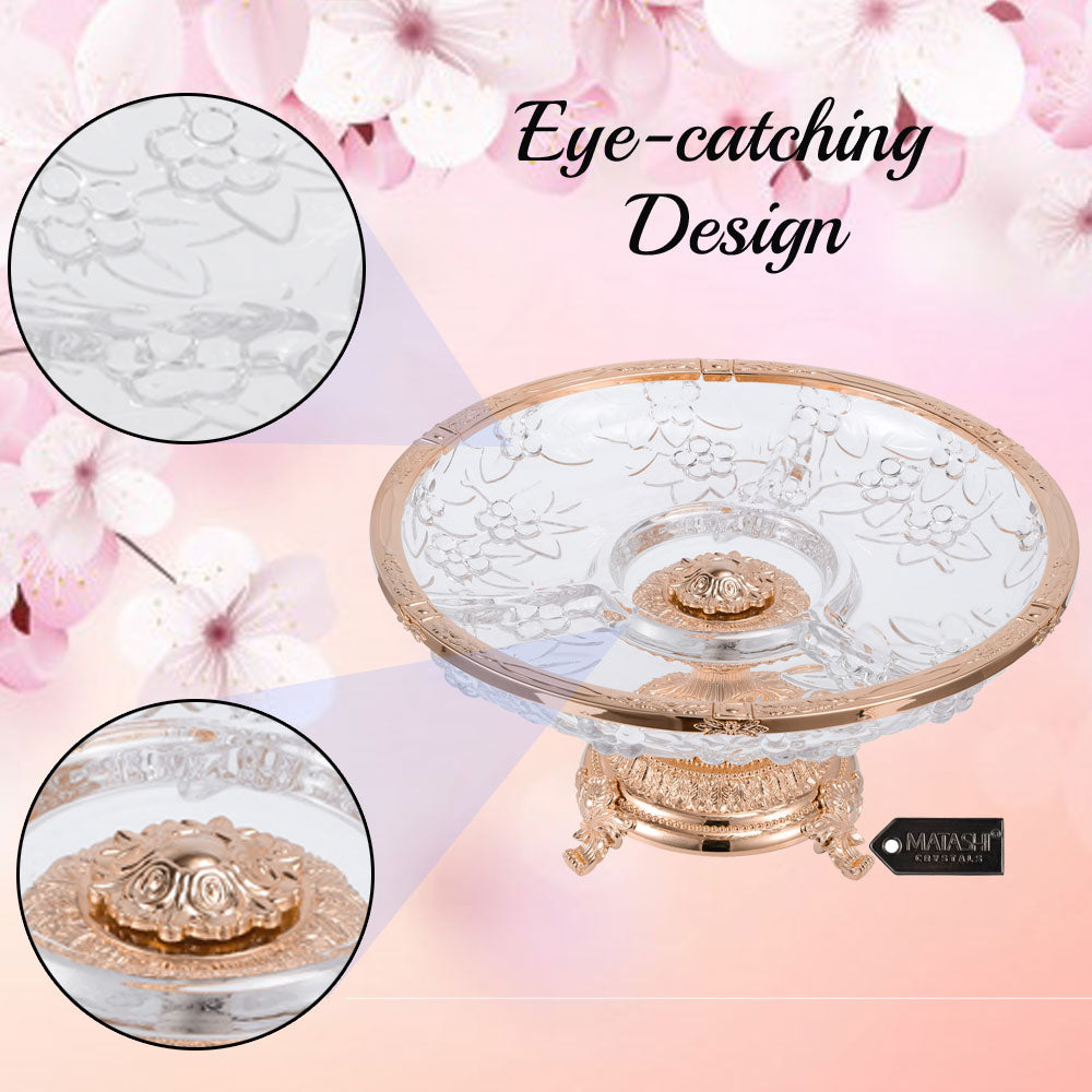 Matashi 3 Sectional Compote Centerpiece Decorative Bowl Round Serving Platter w Rose Gold Plated Pedestal Base for Image 4