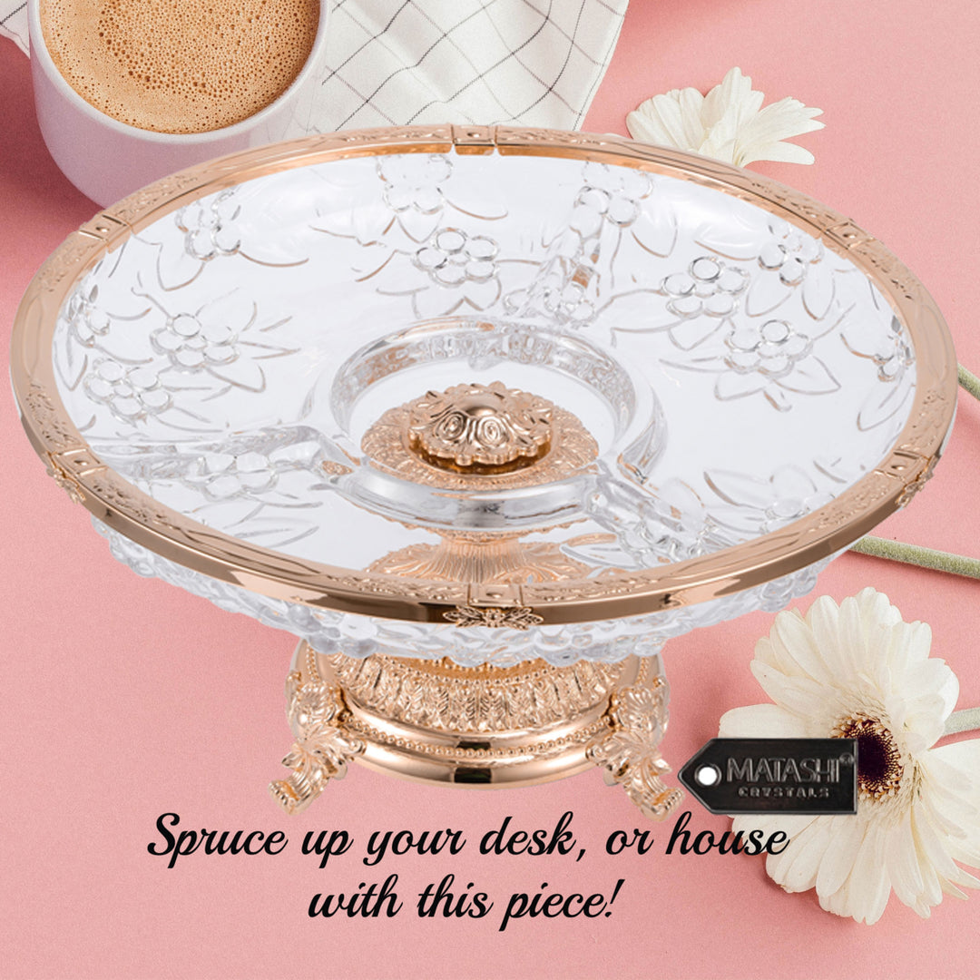 Matashi 3 Sectional Compote Centerpiece Decorative Bowl Round Serving Platter w Rose Gold Plated Pedestal Base for Image 6