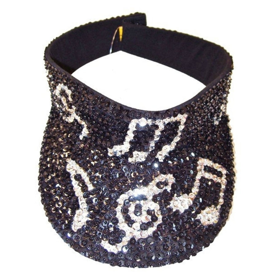 Sequin Sun Visor BLACK with SILVER MUSIC Notes Music  4 Image 1