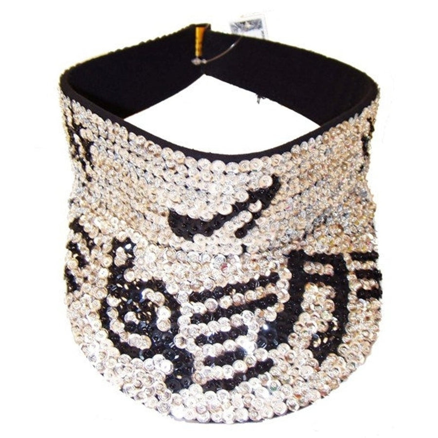 Sequin Sun Visor SILVER with BLACK MUSIC Notes On Bar Music  2 Image 1