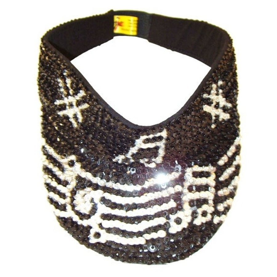 Sequin Sun Visor BLACK with SILVER MUSIC Notes On Bar Music  1 Image 1