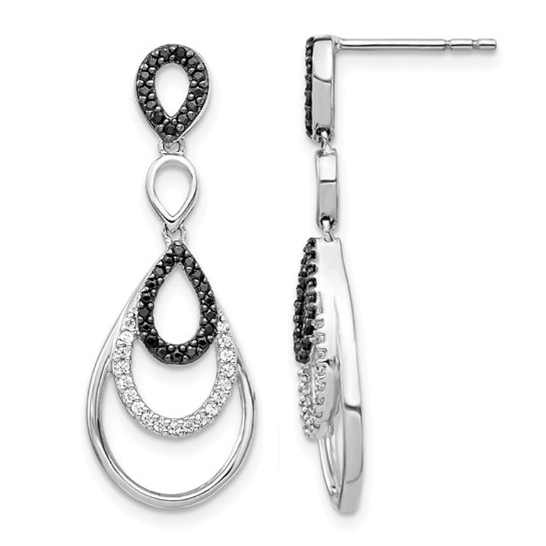 2/5 Carat (ctw) Black and White Diamond Drop Earrings in 14K White Gold Image 1