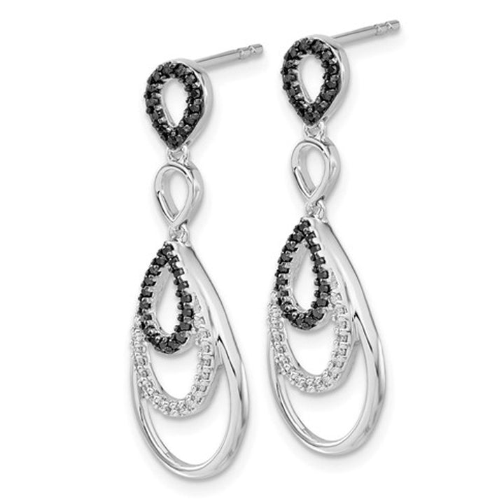 2/5 Carat (ctw) Black and White Diamond Drop Earrings in 14K White Gold Image 3