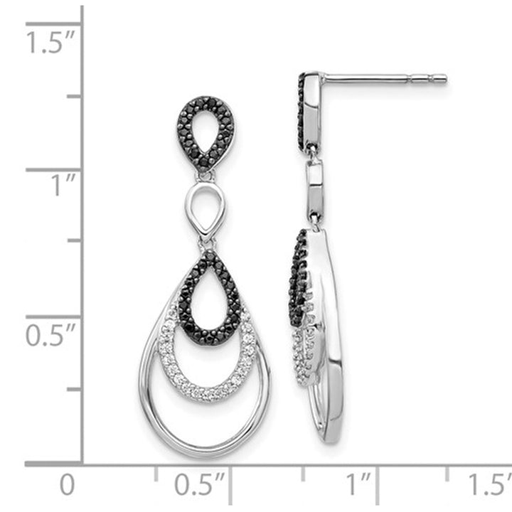 2/5 Carat (ctw) Black and White Diamond Drop Earrings in 14K White Gold Image 4
