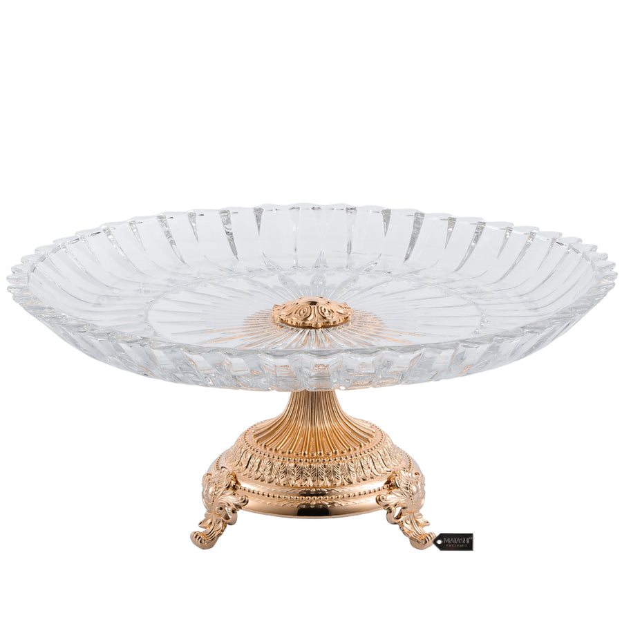 Matashi Cake Plate Centerpiece Decorative DishRound Serving Platter w Rose Gold Plated Pedestal Base for Weddings Image 1