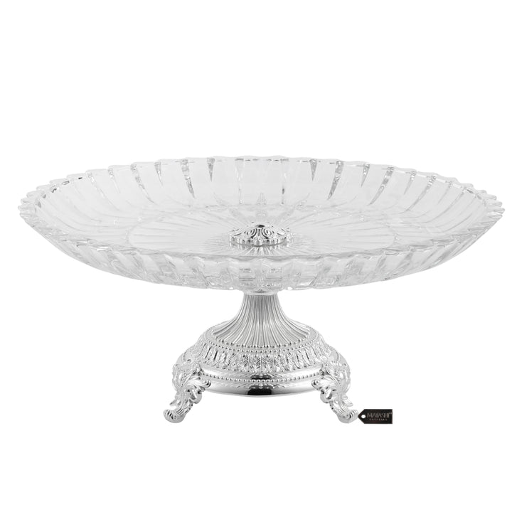 Matashi Cake Plate Centerpiece Decorative DishRound Serving Platter w Silver Plated Pedestal Base for Image 1