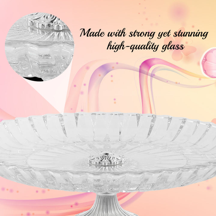 Matashi Cake Plate Centerpiece Decorative DishRound Serving Platter w Silver Plated Pedestal Base for Image 3