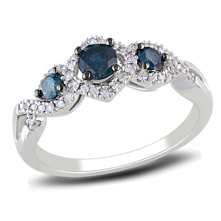 1/2 Carat (ctw) Blue and White Diamond Three-Stone Infinity Ring 14k White Gold Image 1