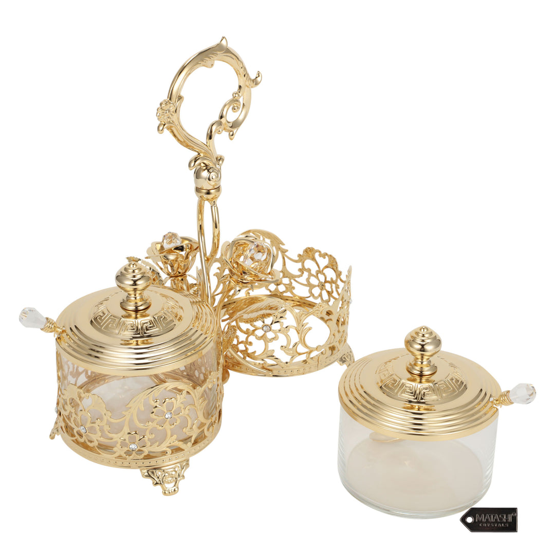Matashi 24K Gold Plated Crystal Studded Candy Dish Honey Dish Salt Holder Decorative Bowl Gift for Christmas Image 4