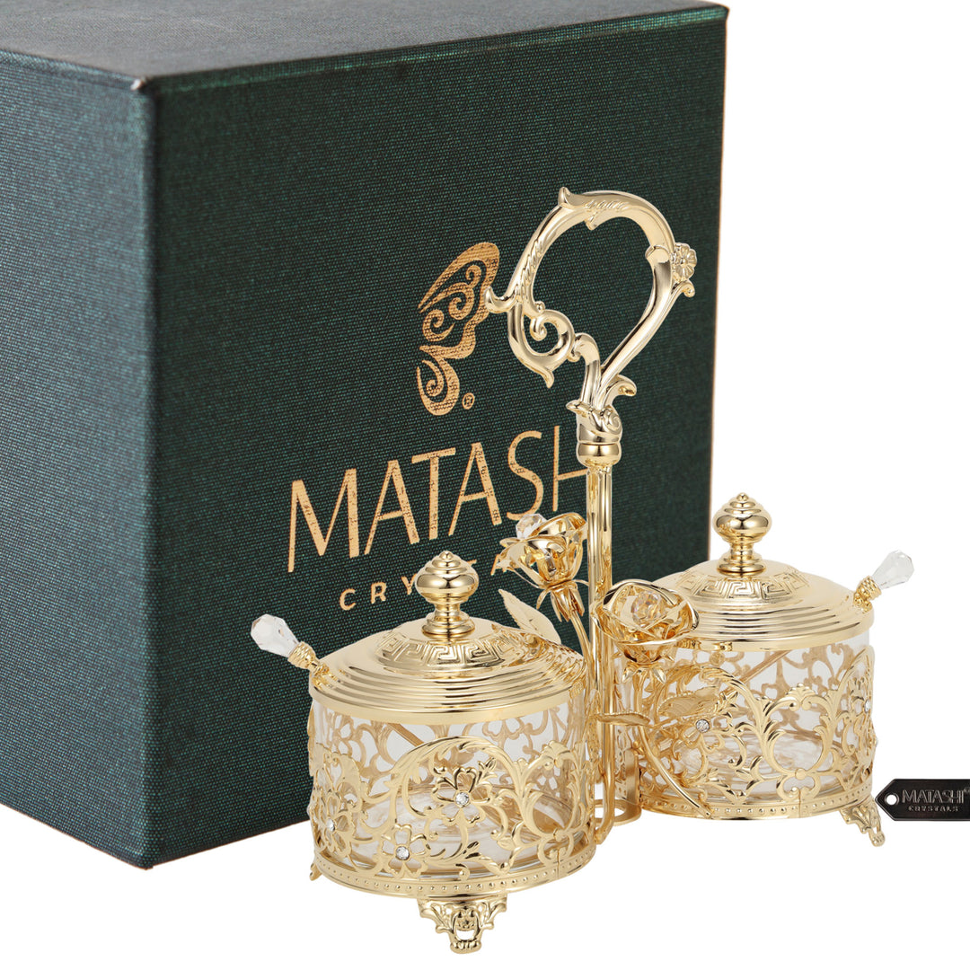 Matashi 24K Gold Plated Crystal Studded Candy Dish Honey Dish Salt Holder Decorative Bowl Gift for Christmas Image 8
