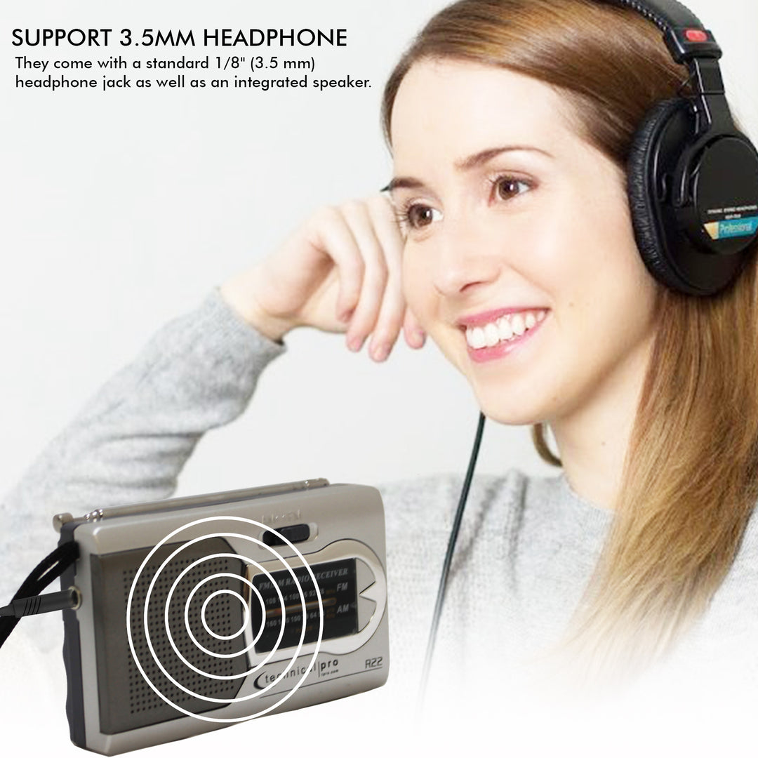 Technical Pro AM FM Radio Portable SpeakerBattery-Powered Handheld Radio w/ Speaker Manual TunerHeadphone Jack for Home Image 4