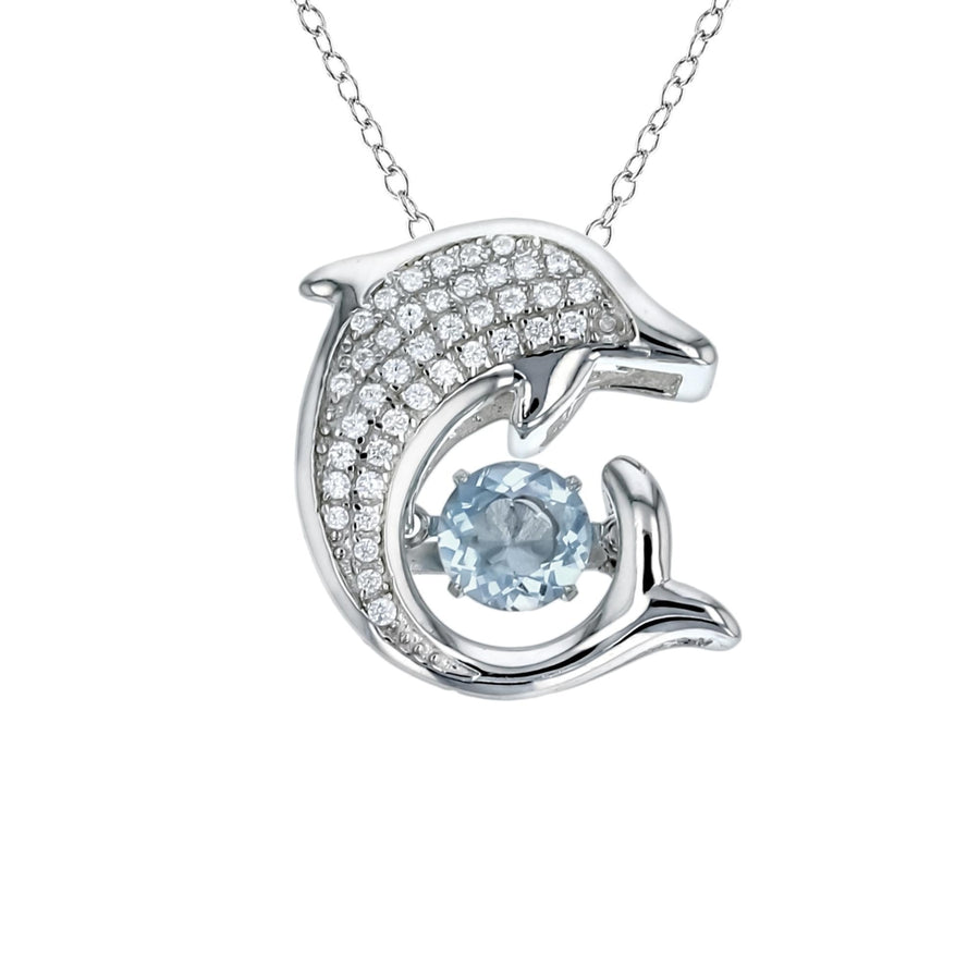 SS Rhodium Plated Dolphin with Dancing CZ Pendant Image 1