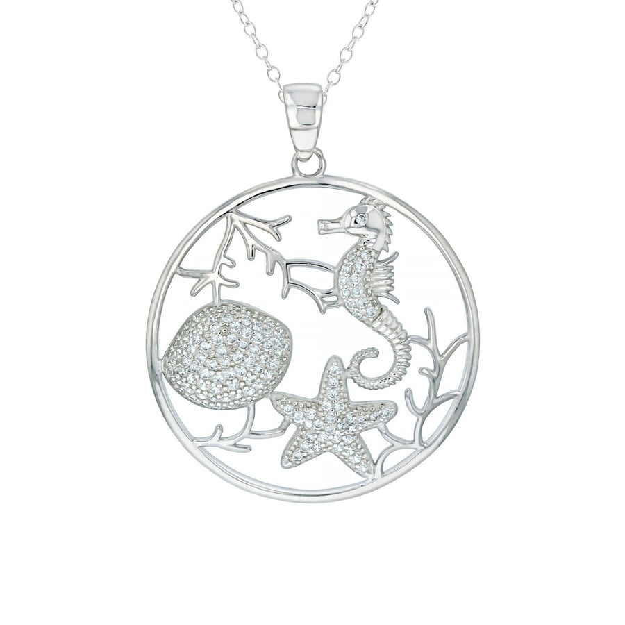 Sterling Silver  Sealife CZ in a Circle Pendant Necklace Image 1