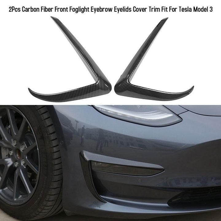 2Pcs Carbon Fiber Front Foglight Eyebrow Eyelids Cover Trim Fit For Tesla Model 3 Image 7