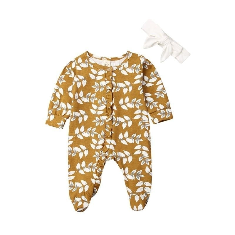 Baby Long Sleeve Floral Romper Elegant Ruffle Cotton Jumpsuit Outfit Image 1