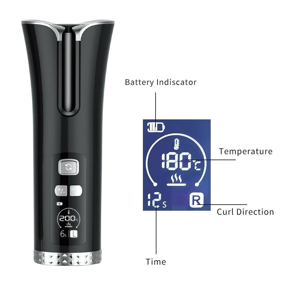 Cordless Auto Curler Hair Curler Curling Iron Wand with LED Temperature Display 110V-220V Image 3