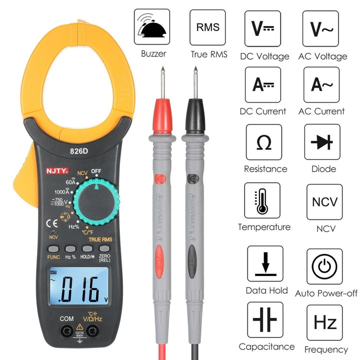 1000A AC Clamp Meter Auto Range 6000 Counts 1.9-inch LCD Digital True RMS NCV Type Universal Image 8