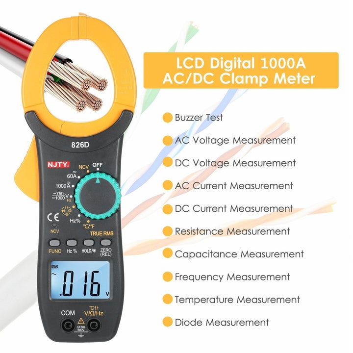 1000A AC Clamp Meter Auto Range 6000 Counts 1.9-inch LCD Digital True RMS NCV Type Universal Image 10