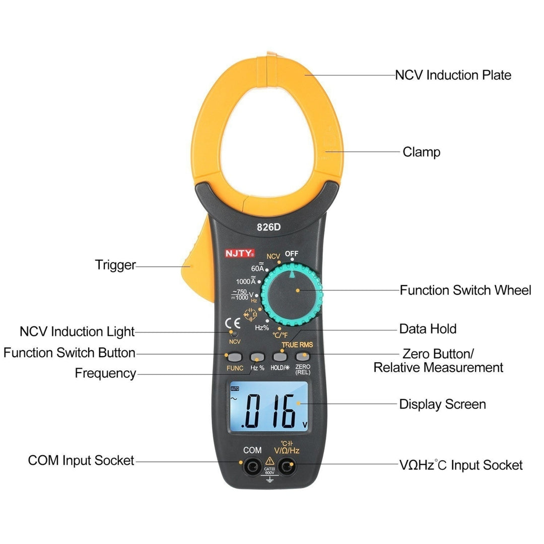 1000A AC Clamp Meter Auto Range 6000 Counts 1.9-inch LCD Digital True RMS NCV Type Universal Image 11