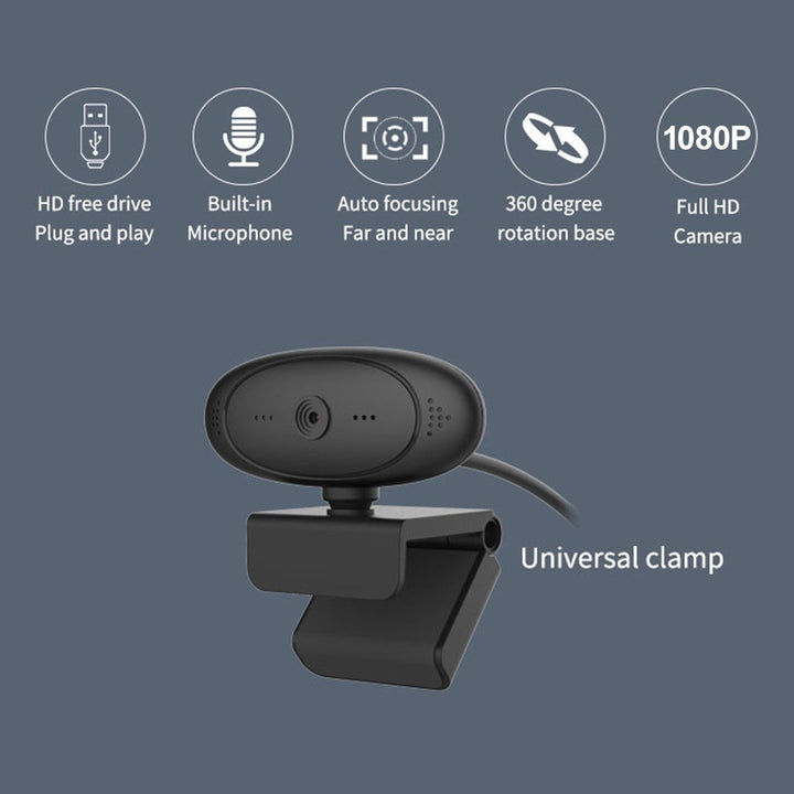 1080P HD Computer Camera Video Conference Webcam 2 M Auto Focus 360 Rotation with Microphone Image 11