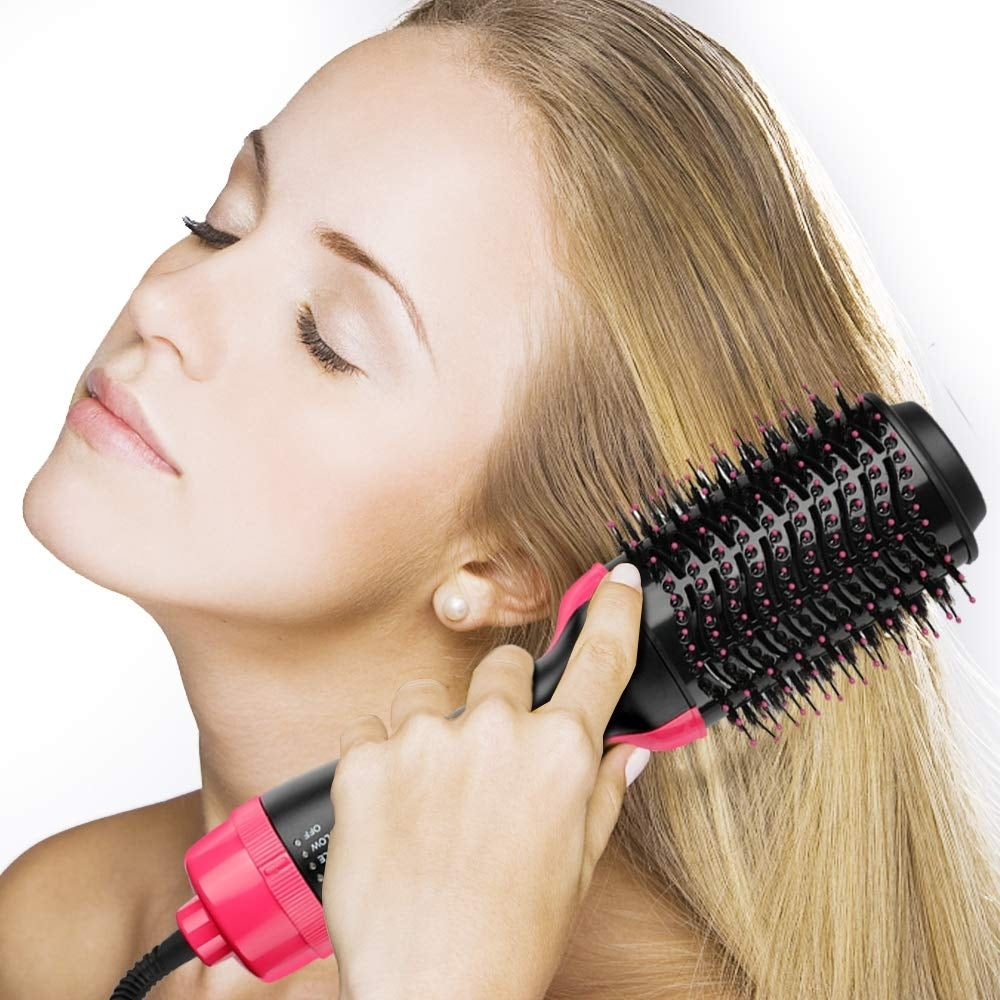 2 In 1 Hair Dryer Salon Hot Air Paddle Styling Brush Negative Ion Generator Straightener Curler Comb Tools Image 9