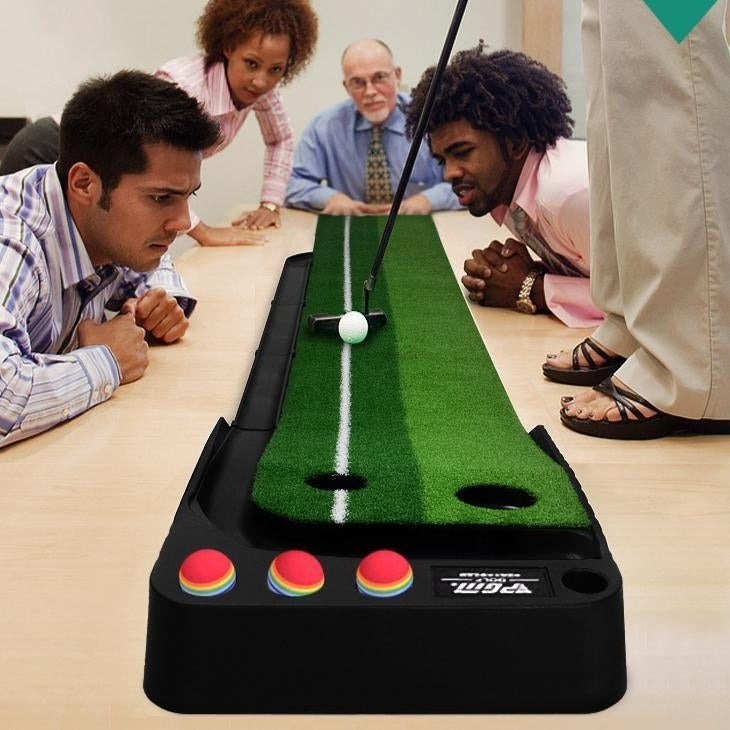 Golf Putting Green Trainer Pad with Auto Ball Return System with 2 Holes Image 4