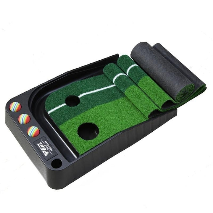 Golf Putting Green Trainer Pad with Auto Ball Return System with 2 Holes Image 4