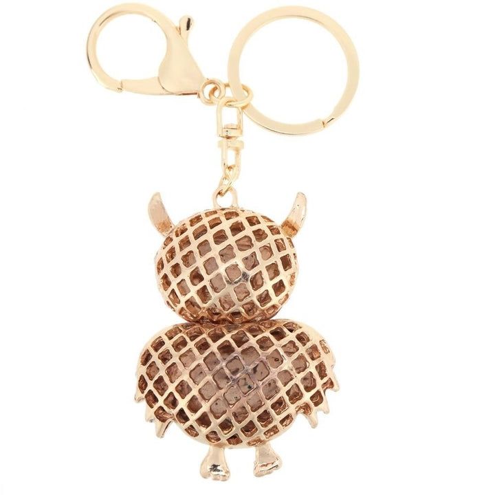 Jewelry Hollow Alloy Vintage Shinning Rhinestone Owl Pendant Key Ring Chain Image 3