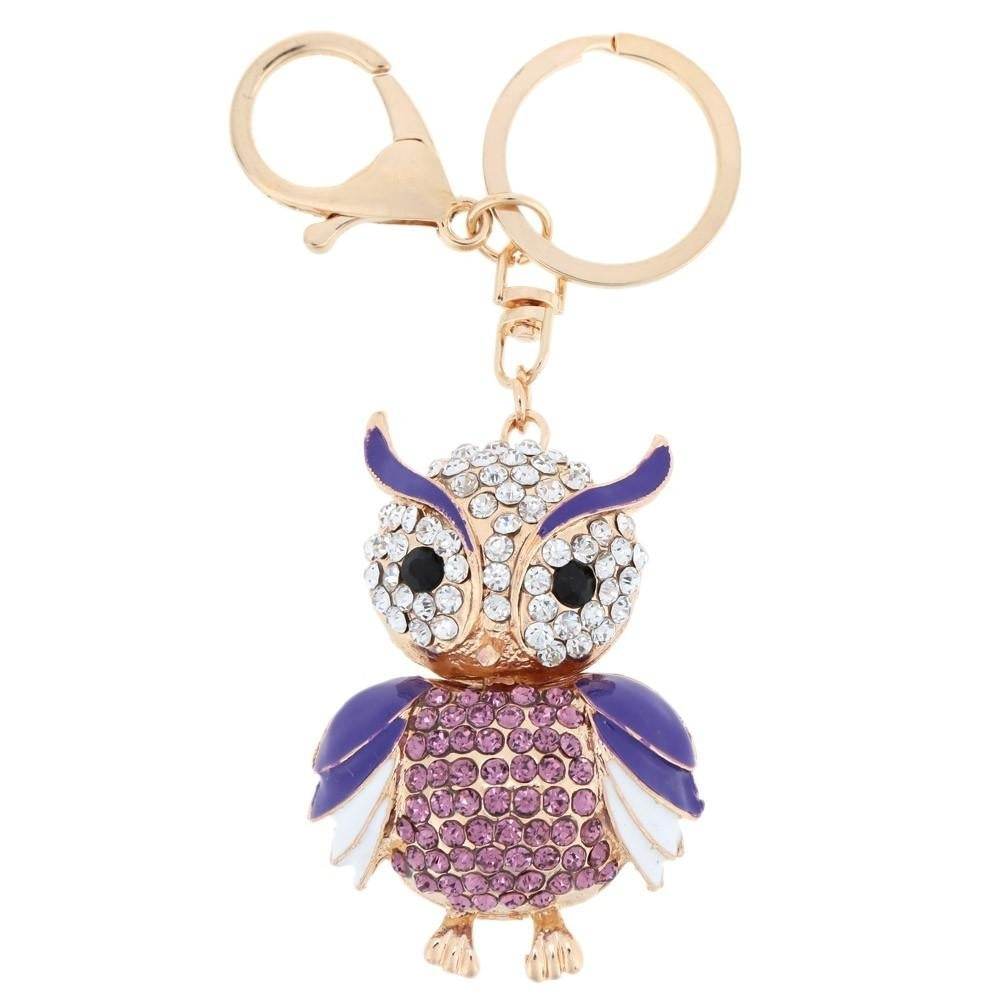 Jewelry Hollow Alloy Vintage Shinning Rhinestone Owl Pendant Key Ring Chain Image 7