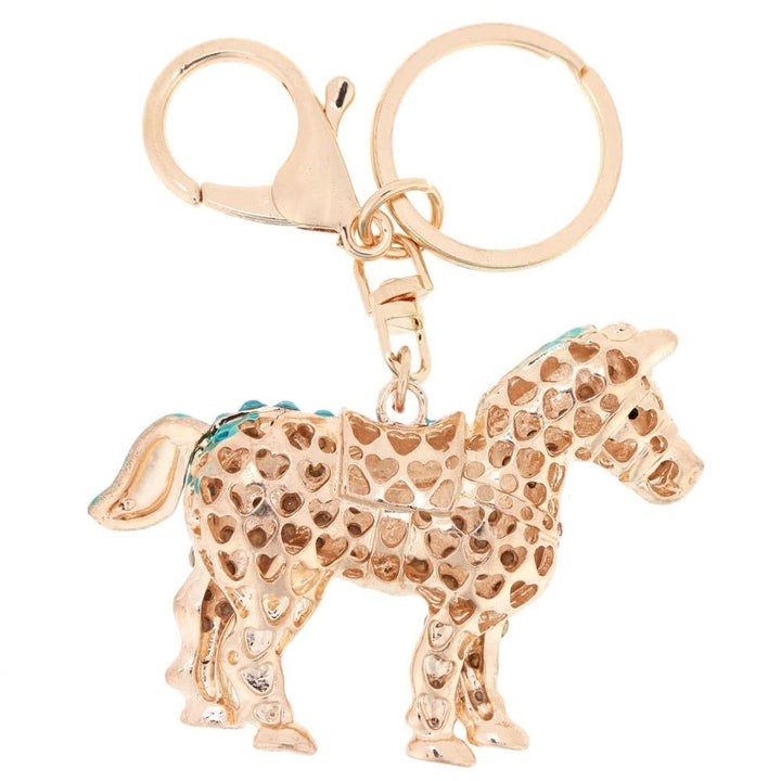 Jewelry Hollow Shinning Rhinestone Aureate Horse Pendant Key Ring Chain Image 4