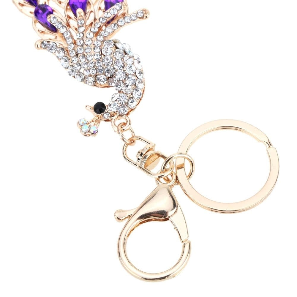 Jewelry Hollow Shinning Rhinestone Aureate Peafowl Pendant Key Ring Chain Image 4