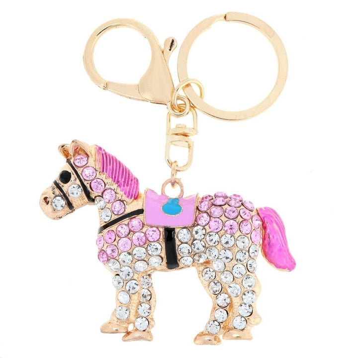 Jewelry Hollow Shinning Rhinestone Aureate Horse Pendant Key Ring Chain Image 10