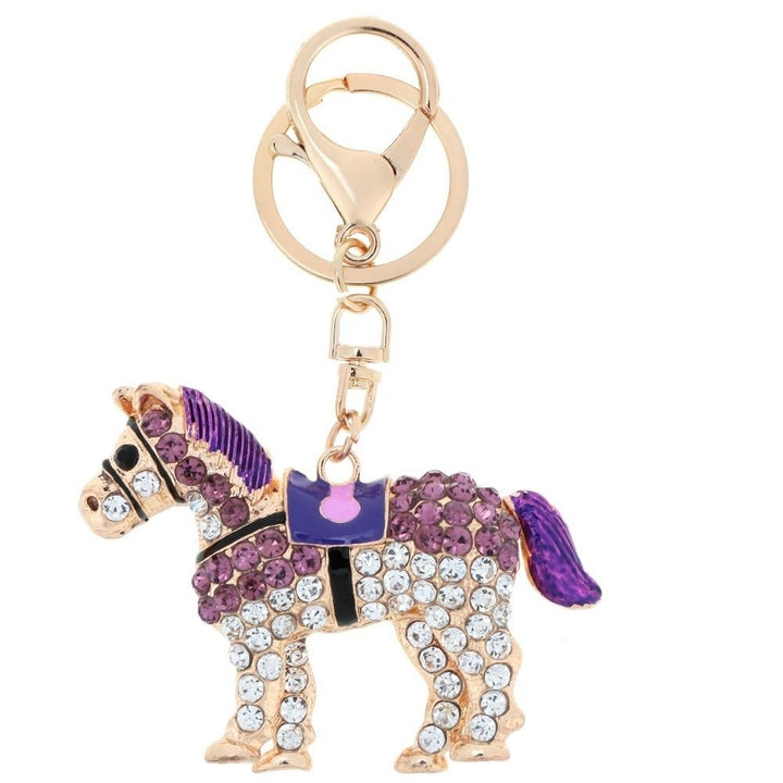 Jewelry Hollow Shinning Rhinestone Aureate Horse Pendant Key Ring Chain Image 11