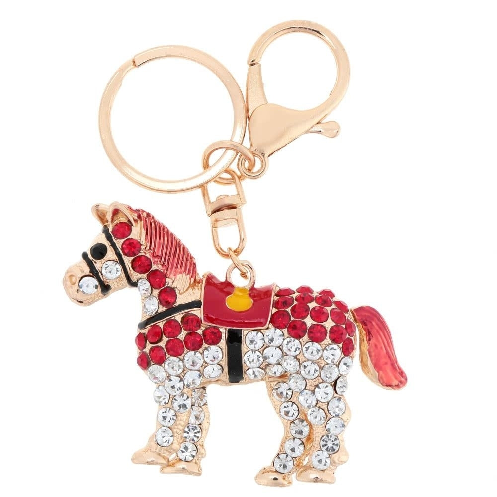 Jewelry Hollow Shinning Rhinestone Aureate Horse Pendant Key Ring Chain Image 12