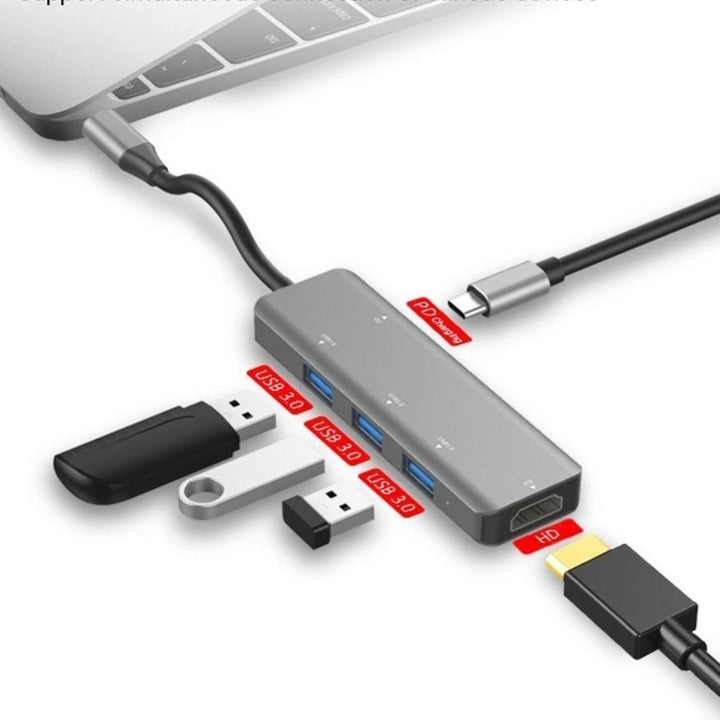 5 in 1 Hub Type-C To USB3.03+PD+HD Intelligent USB Hub Multi-port Adpater Image 3