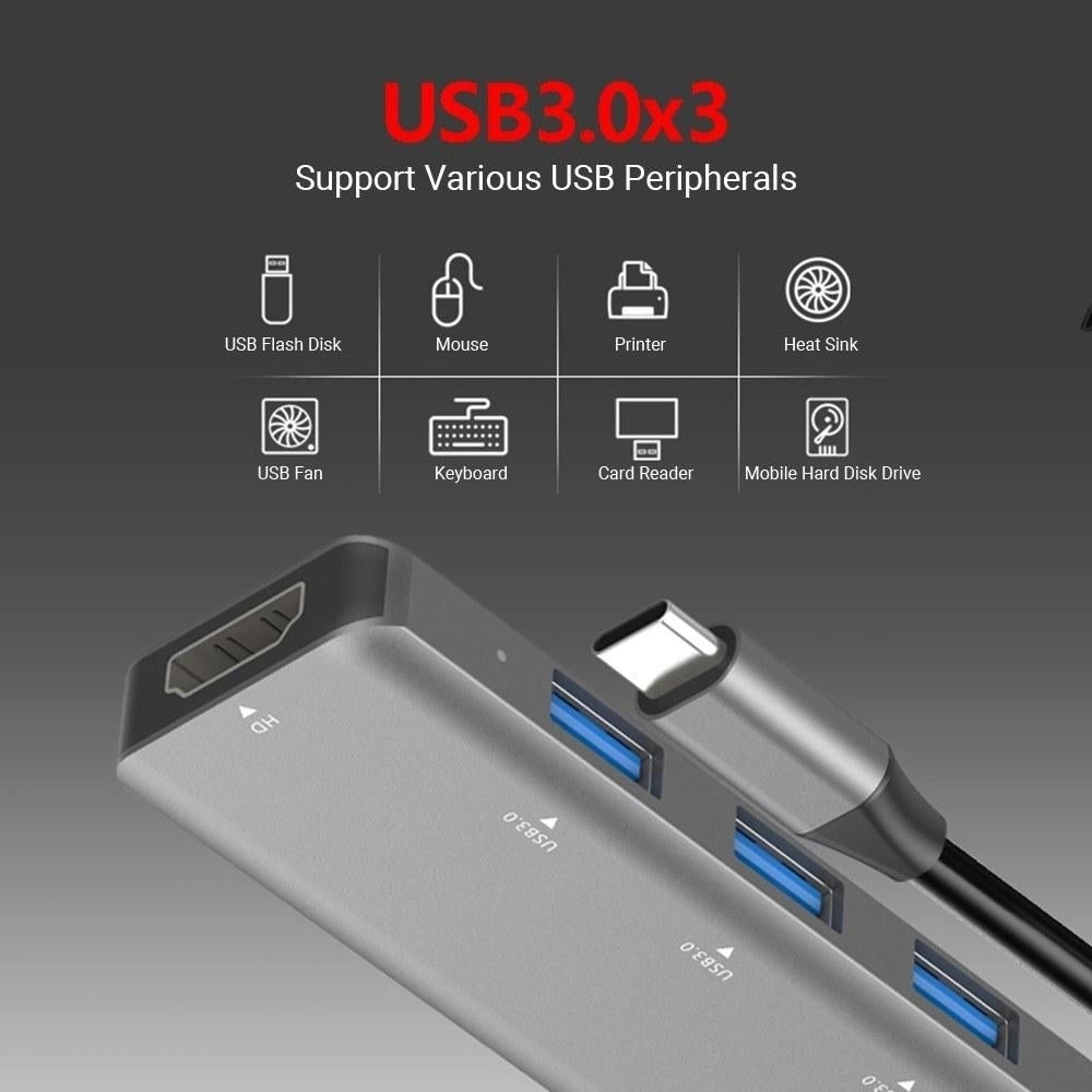 5 in 1 Hub Type-C To USB3.03+PD+HD Intelligent USB Hub Multi-port Adpater Image 9
